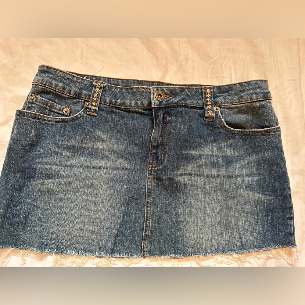 Denim Mini Skirt with Rhinestones Details